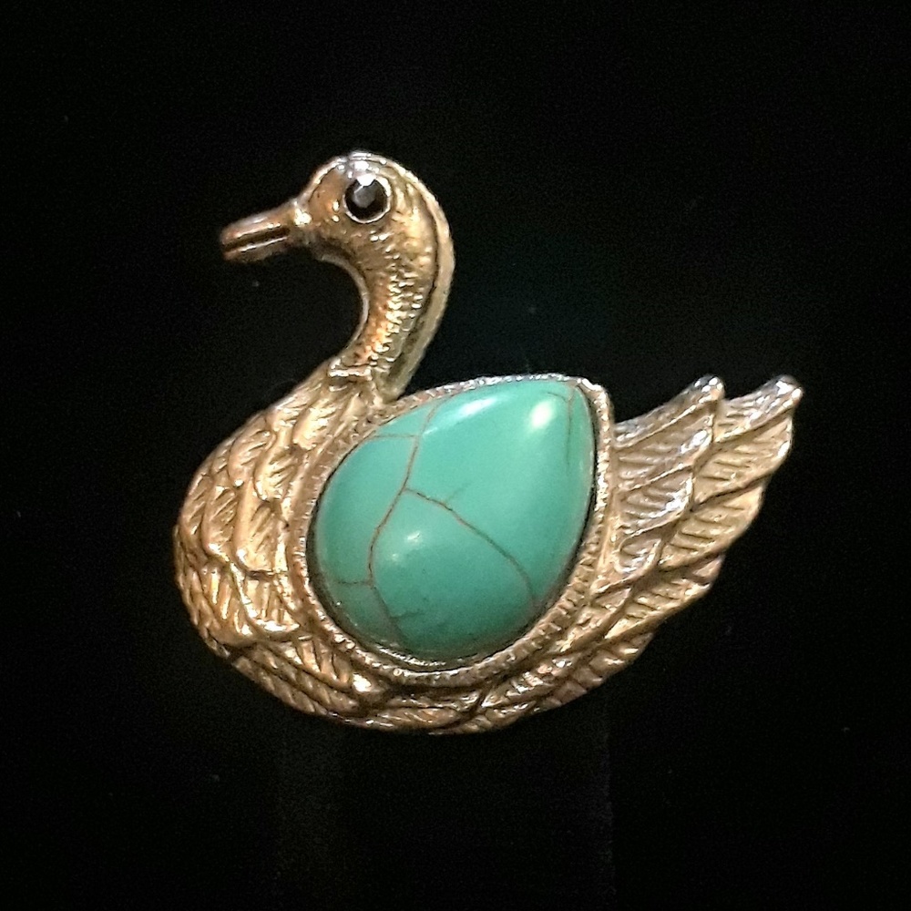 Silver Turquoise Swan Fashion Statement Ring